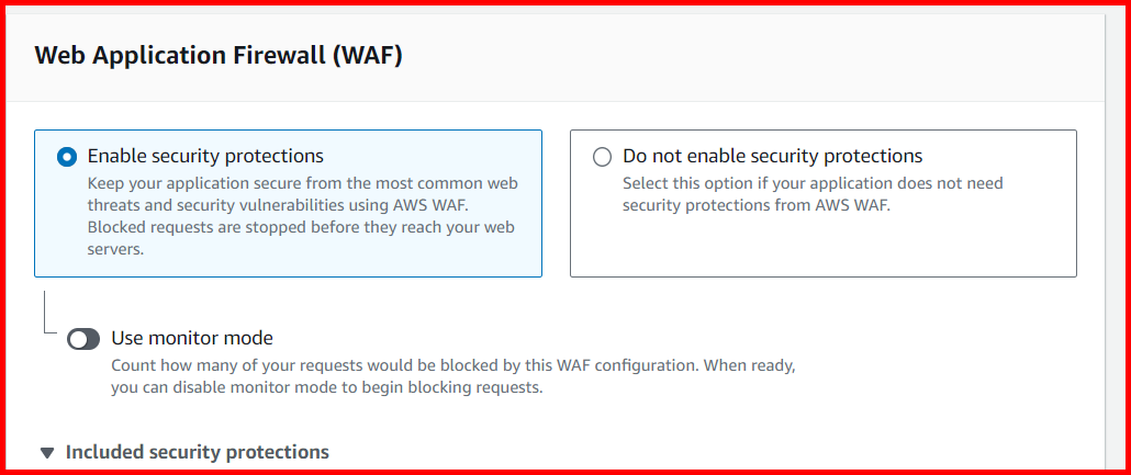Picture showing setting the Web Application Firewall (WAF)